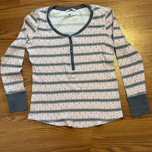 Victoria Secret Striped Long Sleeve Henley Fair Aisle Pajama‎ Top Size M